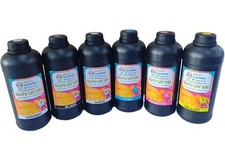 Set Of Six UV Soft Ink Cyan Magenta Yellow Black Varnish 1000ml For Epson picture