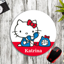 HELLO KITTY TALKING ON PHONE PERSONALIZED W/ NAME NEOPRENE MOUSE PAD DESK MAT picture