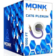 MONK CAT6 Plenum Cable 1000FT UTP  23AWG 550MHz DSX-8000 Certified RoHS Purple picture