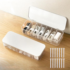 2 Pcs Cable Organizer Storage Box with Lid, 14 Wire Ties, White picture