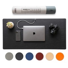 Nordik Leather Desk Mat Cable Organizer - Pebble Black 35 X 17 inch - Premium... picture