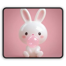 Cute Bunny Bubblegum Gaming Mouse Pad | Kawaii Pink Rabbit Desk Mat picture
