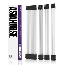 Asiahorse 18Awg PSU Cable Extension Sleeved Custom Mod GPU, Video PC White Black picture