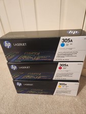 3PK HP Genuine OEM 305A  BLUE CE411A, Yellow CE412A, Magenta CE413A Cartridges picture