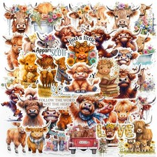 100 PCS Highland Cow Stickers,Funny 2-3 inches, Yellow picture