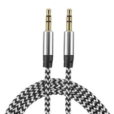 2Pcs Aux Cable 3.5mm Male to Male Nylon Braided 3Ft Auxiliary Cord Silver picture