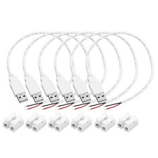 6Pcs USB Plug Pigtail, 0.3 M/1 ft Male 22 AWG 5V 3A with Wire Connector, White picture