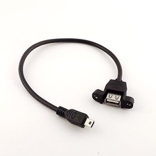 1pc Mini USB 5 Pin Male to USB 2.0 A Female Socket Panel Mount Cable 1FT Black picture