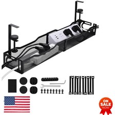 Under Desk Cable Management Tray 25.3 Inch Clamp On No Drill Steel Black Cord picture