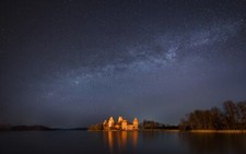 Landscape stars castle lake trakai island sky Custom Gaming Mat Desk picture