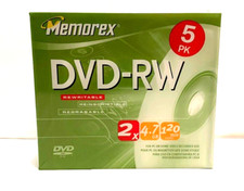 New In Packaging Memorex 5 Pack DVD-RW DVD's W/ Individual Cases Please Read picture