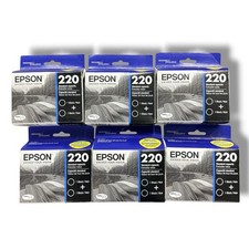 Lot of 6 Genuine Epson 220 Black Ink Cartridges T220120-D2 Twin Pack Sealed picture