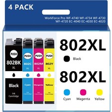 4PK 802XL Ink Cartridges for Epson Workforce Pro WF-4740 WF-4730 WF-4720 WF-4734 picture