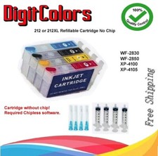 212 212XL Alternative Refillable Cartridge  No Chip WF-2830 WF-2850 XP-4100 4105 picture