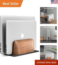 Vertical Laptop Stand, Dual Slot Wooden Laptop Holder Vertical for Desk, Widt... picture