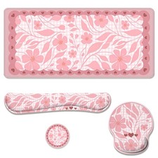 Pink Floral Desk Mat Set Preppy Hearts Plaid Large Mouse Pad Wrist Rest 4In1 picture