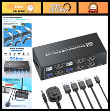 Dual Monitor KVM Switch 8K@60Hz 4K@120Hz for 2 PCs, USB 3.0, 4-Port Hub picture