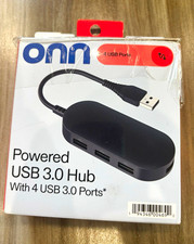 onn. Powered USB 3.0 Hub 4-Port (1:4) w/ AC Adapter, Black, 4in Cable picture