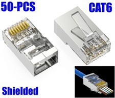 50 Pcs CAT6 Shielded RJ45 STP Network Ethernet Feed Through Plug Cable Connector picture