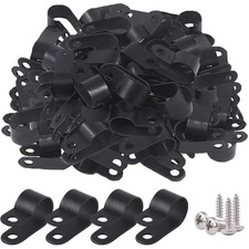 Glarks 120Pcs 1/2 Inch Black Nylon Screw Mounting R-Type Cable Clip Wire Clamp w picture