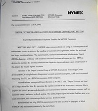 [Artificial Intelligence] 1990 Nynex Press Release - Expert system cuts costs picture