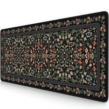 Aesthetic Floral Desk Mat Retro Mouse Pad 31.5x11.8 Inch Black Workspace picture