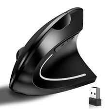 Black Ergonomic Vertical Wireless Mouse Rechargeable 2.4G Optical USB PC picture