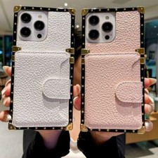 Leather Card Slot Luxury Boxy Trunk Case For 11 12 13 14 16 15 17 Pro Max 17E picture