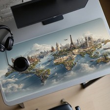 Extra Large Gaming Desk Mat And Mouse Pad - World Map with Europe, Africa, Asi picture