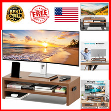 Monitor Stand Riser 2-Tier Desktop Organizer 21.3 Inch MDF Wood Walnut Finish picture