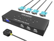 KVM Switch VGA 4 Port for 4 PCs – USB 2.0, Driver-Free, with Cables & Controller picture
