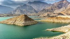 Landscape oman mountains lake reservoir Custom Gaming Mat Desk picture