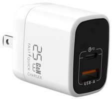 Fast Dual USB-C Plus USB-A Charger - GaN Power Delivery - Fast 25W White picture