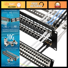 48-Port Cat6A Patch Panel, 10G Support, STP Shielded, 1U Network Panel for Cat5e picture