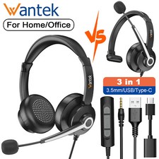 Wantek 3in1 Wired Headset USB/USB-C/3.5mm with Microphone Headphone for PC/Phone picture