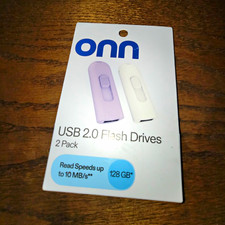 onn. 128GB USB 2.0 Flash Drive 2-Pack Purple/White w/ Keychain Hole picture