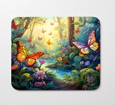 Butterflies Flowers River Mouse Pad 9.5