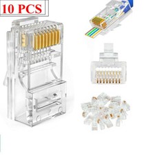 10Pc RJ45 Pass Through Modular Plug Network Cable Connector End 8P8C Cat6, 5e, 5 picture