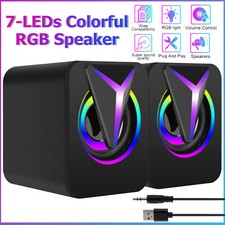 3.5mm RGB LED Mini USB Wired Computer Speakers Stereo Bass For PC Laptop Desktop picture