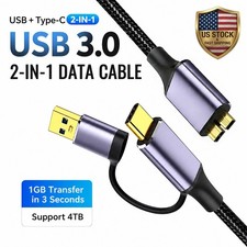 2-in-1 USB 3.0 to Micro B Cable for HDD SSD, USB C & A, Fast & Stable picture