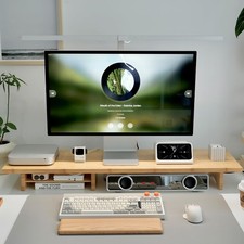 Bamboo Dual Monitor Stand Riser, 2-Tier Desk Shelf with Storage picture
