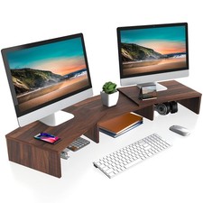 DUAL MONITOR STAND 3 Shelf Computer Riser Wood Desktop Adjustable Brown FITUEYES picture