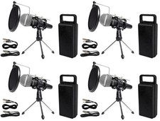 (4) Rockville Dynamic Podcasting Podcast Microphones+Stands+Pop Filters+Cables picture
