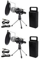 (2) Rockville Dynamic Podcasting Podcast Microphones+Stands+Pop Filters+Cables picture