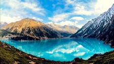 Landscape lake mountains kazakhstan reservoir nature Custom Gaming Mat Desk picture