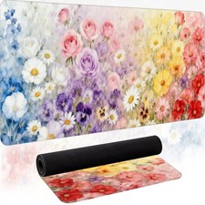 Plant Desk Mat, Watercolor Flowers Large Mouse Pad XL 31.5 x 11.8 Inch picture
