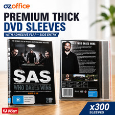 PREMIUM 300 x Clear DVD Plastic Sleeves ADHESIVE Flap - DVD Sleeves Movie Covers picture