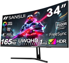 SANSUI 34-Inch Curved Gaming Monitor UWQHD 3440 x 1440 Up to 165Hz Curved 150... picture