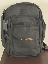 OGIO Commuter XL Pack in the blacktop colorway Cloudera logo on the front pocket picture