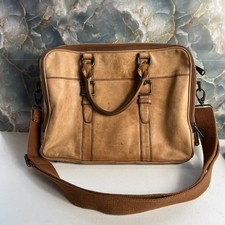 FOSSIL Laptop Bag Brown Leather Satchel Brown Lining Messenger Shoulder Strap picture